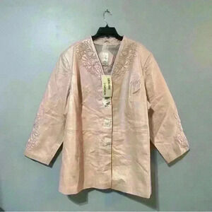 Roaman’s Vintage Women’s Leather Plus Size Jacket Size 34W Light Pink Embroidery